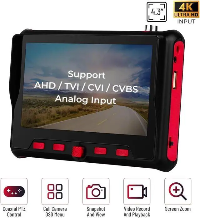 Alt view image 7 of 7 - CCTV Tester 4K CCTV Tester 4.3 Inch Ahd Monitor for Video Surveillance AHD/CVI/TVI/CVBS Analog Camera with RS485 PTZ Controller UTP Support IP Camera