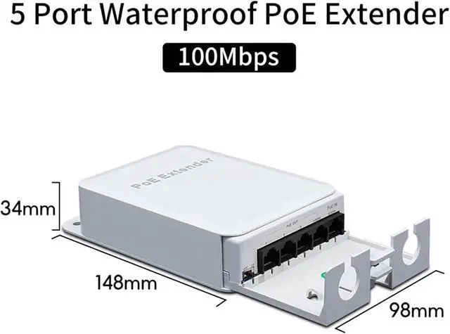 Alt view image 2 of 5 - Repeater POE 5 Port POE Extender 4 Port Repeater 100/1000Mbps Outdoor Network IP55 VLAN 44-57V(100M)