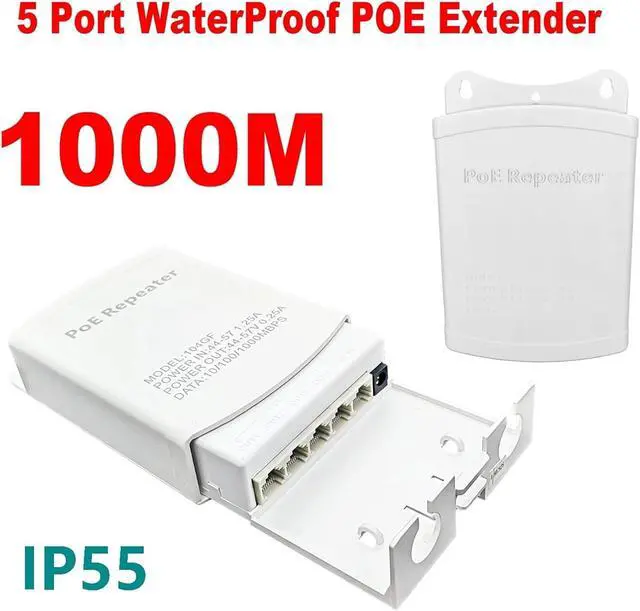 Alt view image 2 of 6 - Repeater POE 5 Port POE Extender 4 Port Repeater 1000Mbps Waterproof Outdoor Indoor Network IP55 44-57V