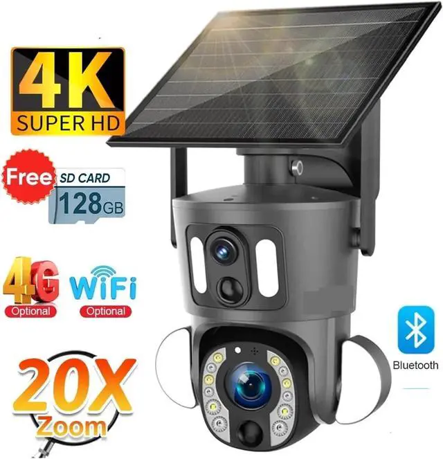 Alt view image 3 of 7 - 4K 20X Optical Zoom Dual Screen Solar Camera Outdoor 8MP 4G/WiFi PTZ Dual PIR Detection Auto Tracking Security Cameras(4K 4G No Zoom)