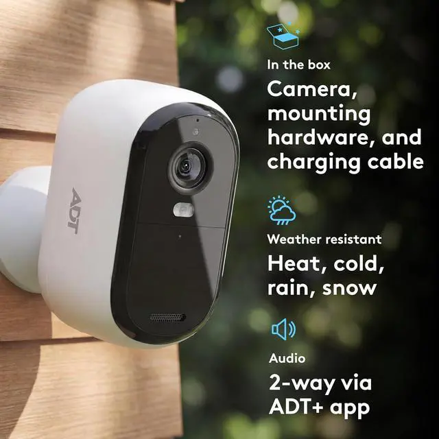 Alt view image 2 of 7 - ADT Blu Outdoor Camera, 2K Video, Rechargeable Battery, Spotlight, Night Vision, Weather Resistant, Smart Detection - Compatible with ADT Blu Systems, Subscription Required