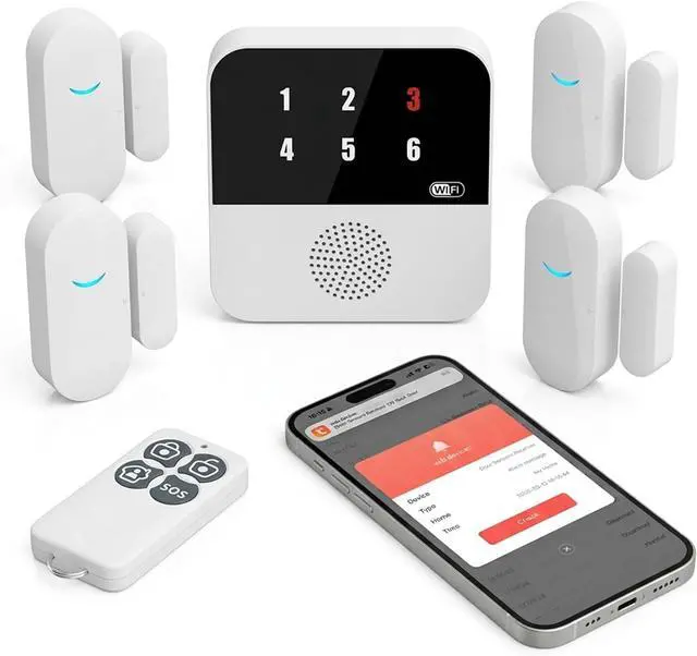 Main image of PILSAMAS Wi-Fi Door and Window Alarms for Dementia Wandering Seniors (4 Sensors), Smart Caregiver Pager with App Alerts, ID Display, 328ft Range Whole Home Door Sensor Chime for Kids, Toddler Security