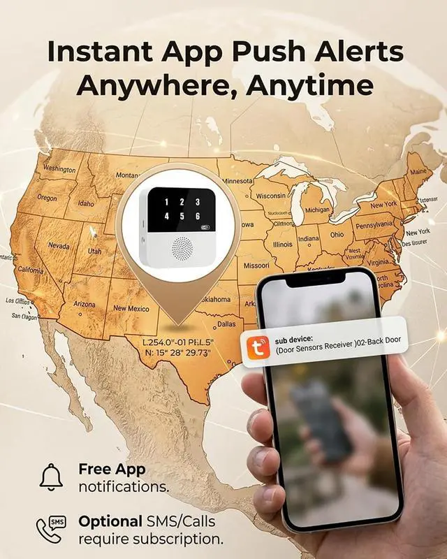 Alt view image 3 of 7 - PILSAMAS Wi-Fi Door and Window Alarms for Dementia Wandering Seniors (4 Sensors), Smart Caregiver Pager with App Alerts, ID Display, 328ft Range Whole Home Door Sensor Chime for Kids, Toddler Security