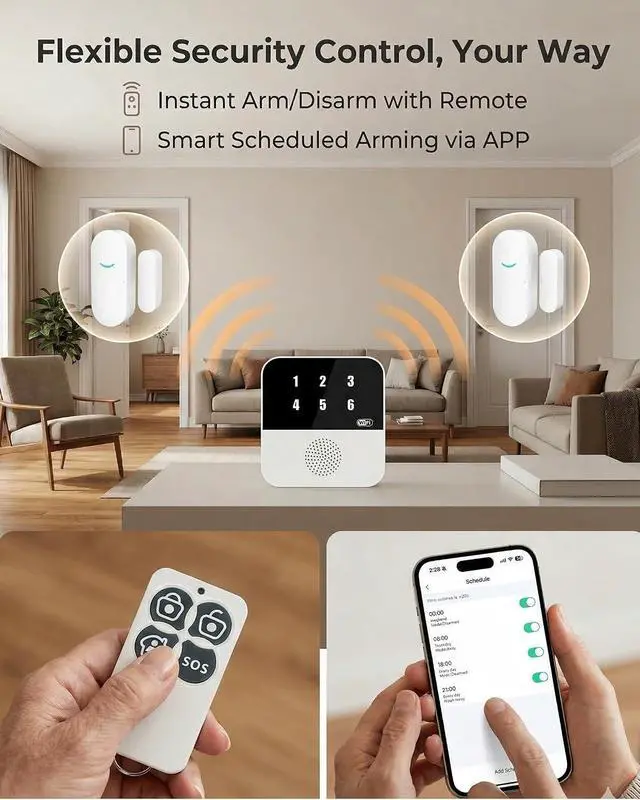 Alt view image 6 of 7 - PILSAMAS Wi-Fi Door and Window Alarms for Dementia Wandering Seniors (4 Sensors), Smart Caregiver Pager with App Alerts, ID Display, 328ft Range Whole Home Door Sensor Chime for Kids, Toddler Security