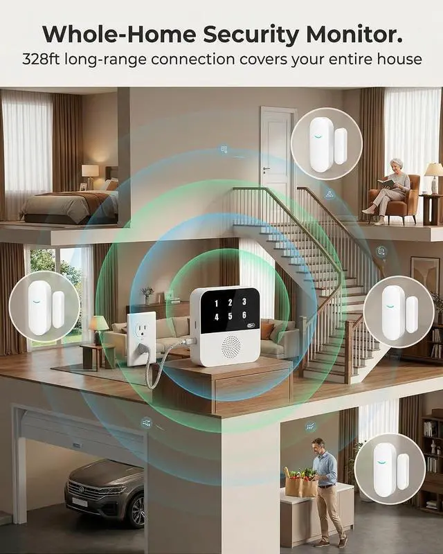 Alt view image 5 of 7 - PILSAMAS Wi-Fi Door and Window Alarms for Dementia Wandering Seniors (4 Sensors), Smart Caregiver Pager with App Alerts, ID Display, 328ft Range Whole Home Door Sensor Chime for Kids, Toddler Security