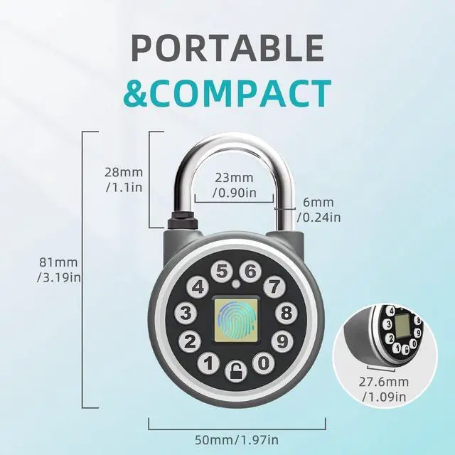 Alt view image 2 of 7 - SFW Fingerprint Padlock,Bluetooth Pad Locks with Code, Water Resistant Smart Padlocks with Mobile App.Suitable for Gym, Sports Facilities, Bicycles, Schools, Luggage and Lockers