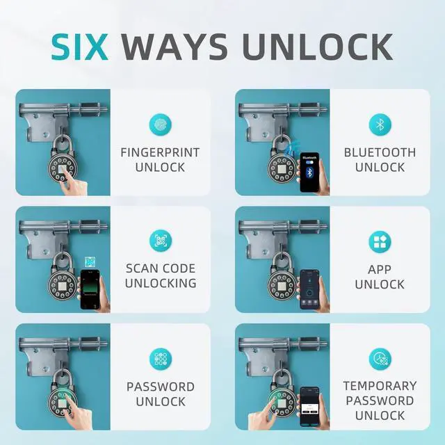 Alt view image 3 of 7 - SFW Fingerprint Padlock,Bluetooth Pad Locks with Code, Water Resistant Smart Padlocks with Mobile App.Suitable for Gym, Sports Facilities, Bicycles, Schools, Luggage and Lockers