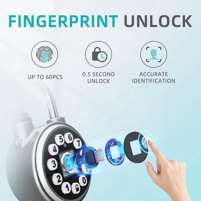 Alt view image 4 of 7 - SFW Fingerprint Padlock,Bluetooth Pad Locks with Code, Water Resistant Smart Padlocks with Mobile App.Suitable for Gym, Sports Facilities, Bicycles, Schools, Luggage and Lockers