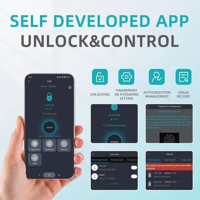 Alt view image 6 of 7 - SFW Fingerprint Padlock,Bluetooth Pad Locks with Code, Water Resistant Smart Padlocks with Mobile App.Suitable for Gym, Sports Facilities, Bicycles, Schools, Luggage and Lockers