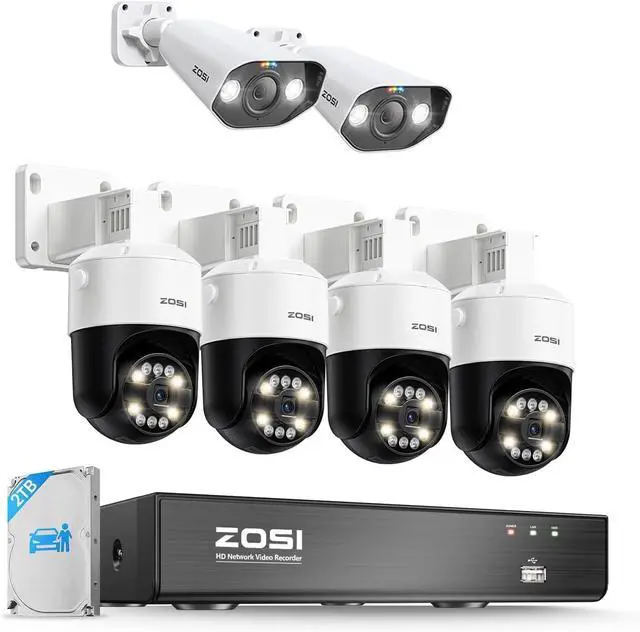Main image of ZOSI 8CH 4K PoE Security Camera System with AI Human Face Vehicle Detect, 8MP 4K 8CH NVR (16CH Expandable) with 2TB HDD for 24-7 Record, 6 X 4K PoE IP Bullet Dome Camera, 2-Way Talk, 5X Digital Zoom