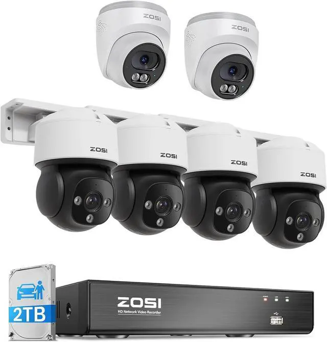 Main image of ZOSI 8CH (16CH Expandable) 4K PoE Security Camera System, 2X C220 4K 8MP PoE Camera and 4X C290 4K 8MP PoE IP Pan/Tilt Security Camera Outdoor, Night Vision, AI Detection, 2TB HDD for 24/7 Record