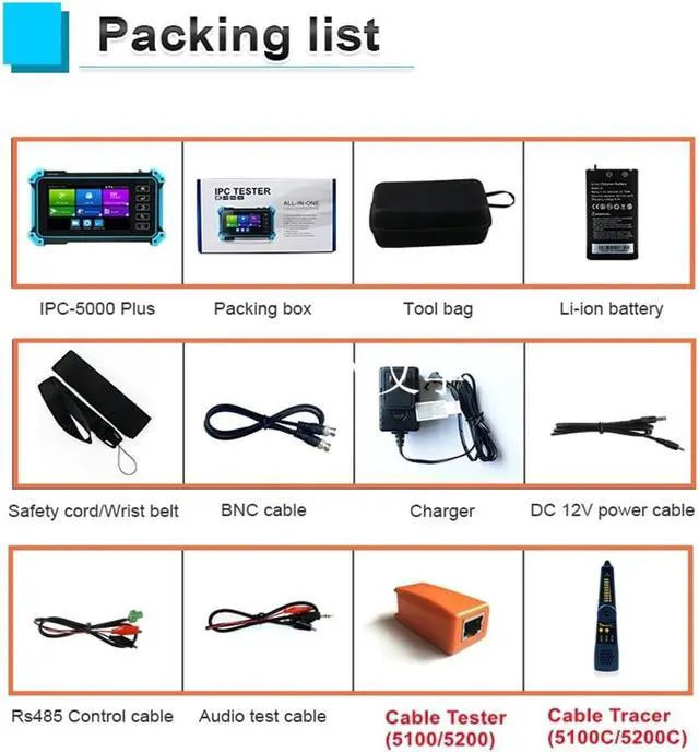 Alt view image 3 of 7 - CCTV Tester IP CCTV Tester Camera AHD CVI TVI SDI 5 Inch Touch 4K VGA Input Security Poe IPC Cftv Mini Portable Monitor Support IP Camera(IPC-5200C Plus)