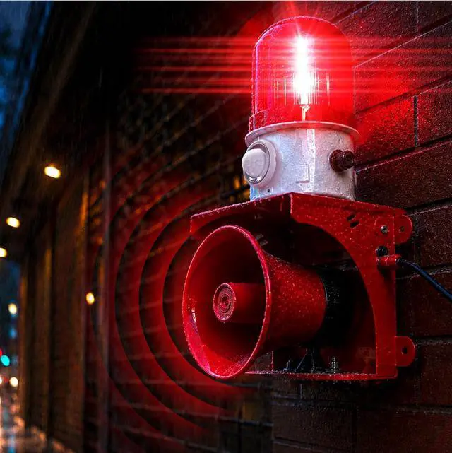 Main image of Motion Sensor Security Alarm, PIR Human & Animal Detection Outdoor Warning Alarm, Plug-in Wall Mount Alarm with 120dB Adjustable Loud Siren & LED Red Strobe Light for Home Yard Farm Anti-Theft, AC110V