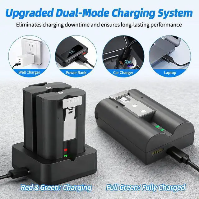 Alt view image 4 of 7 - 4-Pack 6040mAh Replacement Battery with Charger Station Compatible with Ring-Doorbell 2/3/3 Plus/4, Solar Floodlight