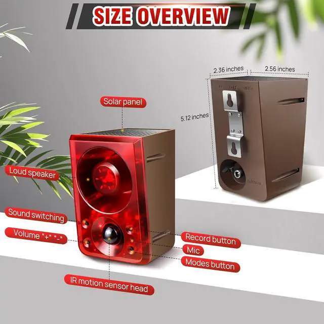 Alt view image 2 of 7 - Solar Outdoor Motion Sensor Alarm, Dog Barking&Gunshot Sound,130db Loud