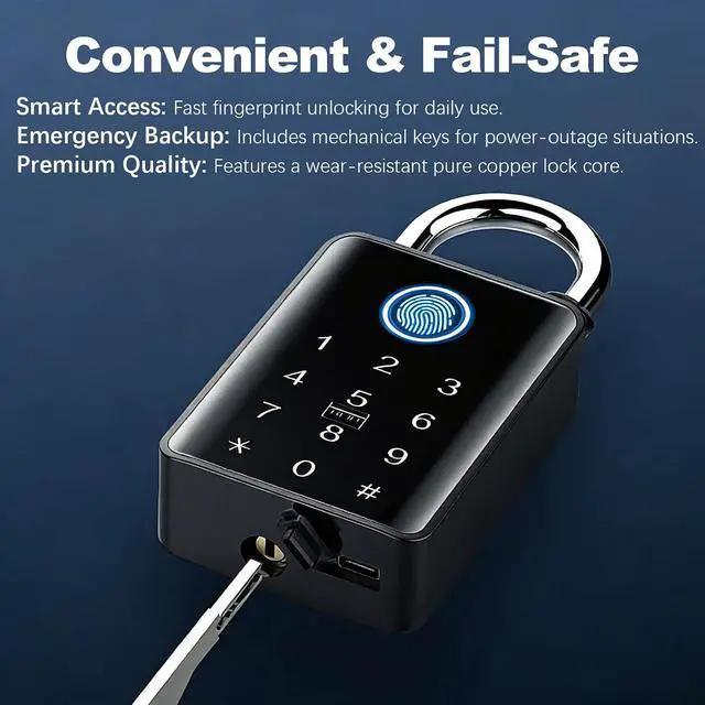 Alt view image 6 of 7 - Heavy Duty Fingerprint Padlock with Key, Outdoor Smart Padlock with Code Keypad, Smart Combination Gate Lock for Outdoor Fence, Gate, Storage Unit, Tuya App, Waterproof (10 mm Shackle)