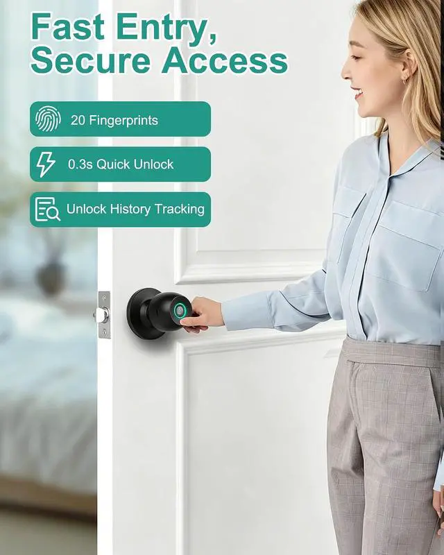 Alt view image 5 of 7 - Fingerprint Door Knob Lock for Bedroom with App and Backup Key
