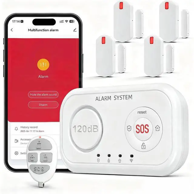 Main image of Home Security System Wireless, Smart WiFi Alarm System DIY Kit with 120dB Siren, Door Window Sensors & Remote Control, App Alerts, Works with Alexa & Google Home, No Monthly Fee for House Apartment