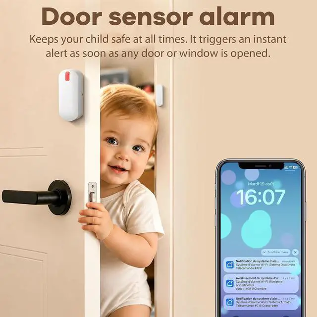 Alt view image 3 of 7 - Home Security System Wireless, Smart WiFi Alarm System DIY Kit with 120dB Siren, Door Window Sensors & Remote Control, App Alerts, Works with Alexa & Google Home, No Monthly Fee for House Apartment