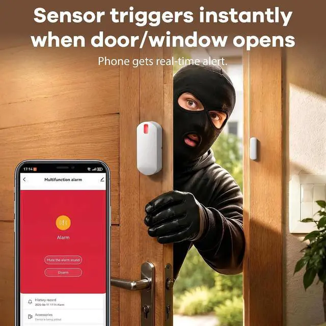 Alt view image 4 of 7 - Home Security System Wireless, Smart WiFi Alarm System DIY Kit with 120dB Siren, Door Window Sensors & Remote Control, App Alerts, Works with Alexa & Google Home, No Monthly Fee for House Apartment