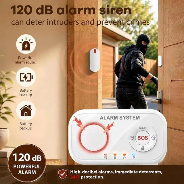 Alt view image 5 of 7 - Home Security System Wireless, Smart WiFi Alarm System DIY Kit with 120dB Siren, Door Window Sensors & Remote Control, App Alerts, Works with Alexa & Google Home, No Monthly Fee for House Apartment
