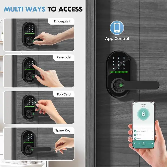Alt view image 3 of 7 - HEI LIANG Smart Door Handle with Biometric Fingerprint,Keypad Keyless Entry Door Lock for Front Door,5-in-1 Electronic Door Lock with App Control,Auto Lock,Reversible for Left/Right Hand,Deep Black