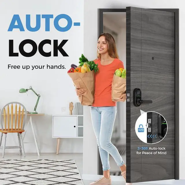 Alt view image 6 of 7 - HEI LIANG Smart Door Handle with Biometric Fingerprint,Keypad Keyless Entry Door Lock for Front Door,5-in-1 Electronic Door Lock with App Control,Auto Lock,Reversible for Left/Right Hand,Deep Black