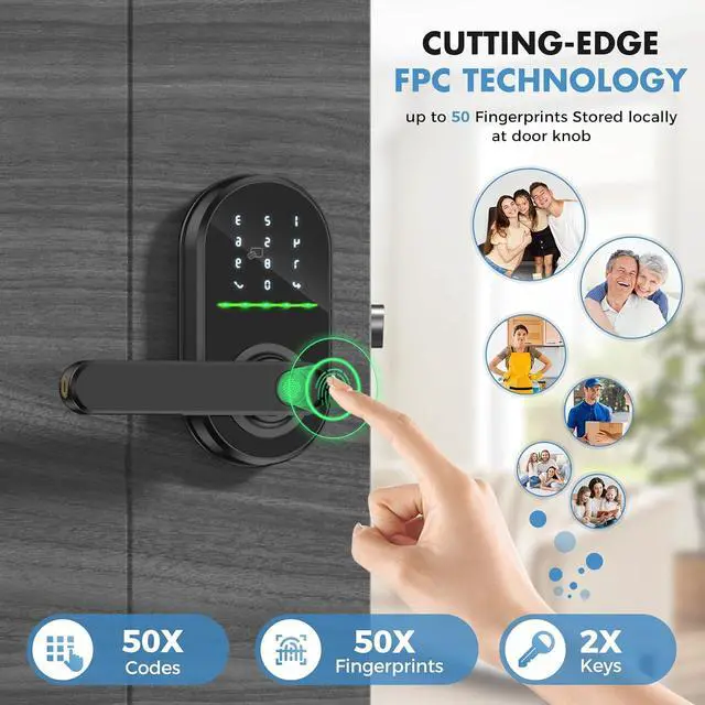 Alt view image 5 of 7 - HEI LIANG Smart Door Handle with Biometric Fingerprint,Keypad Keyless Entry Door Lock for Front Door,5-in-1 Electronic Door Lock with App Control,Auto Lock,Reversible for Left/Right Hand,Deep Black