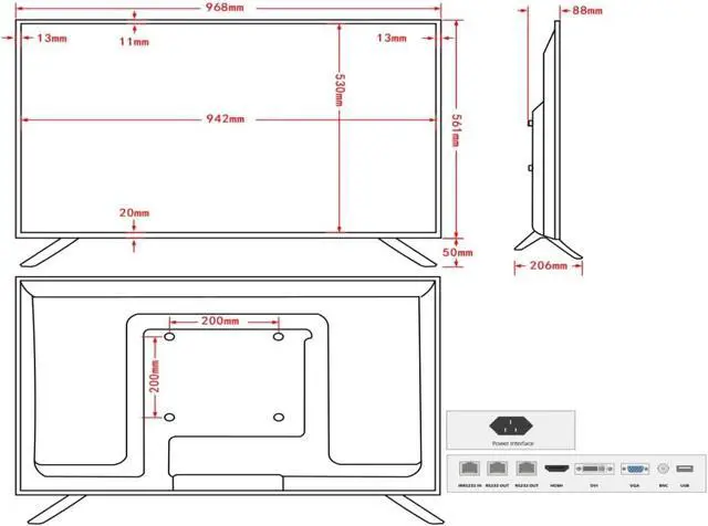 Alt view image 5 of 5 - 43 Inch Surveillance Grade Large Size 24/7 4K Monitor Screen, 4K LCD Monitor, HDMI/VGA/DVI/BNC Inputs, 3840 x2160 HD, 16:9, 5ms Response, Designed for CCTV Security DVR/NVR Camera System