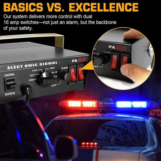 Alt view image 5 of 7 - 12V 100W Emergency Siren PA System Kit - 108-134dB Slim Speaker, 6 Sound Modes (Yelp/Wail/Hi-Lo), Vehicle Pa System with PTT Mic & Radio Input for Police Fire Tow Trucks UTV ATV