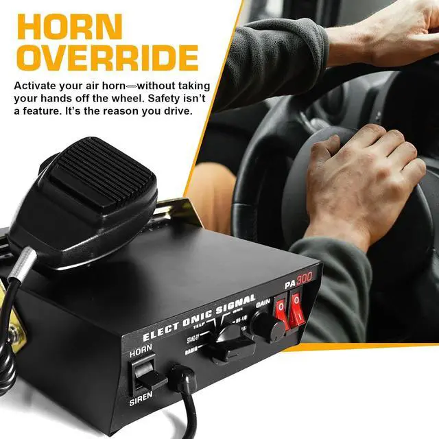 Alt view image 6 of 7 - 12V 100W Emergency Siren PA System Kit - 108-134dB Slim Speaker, 6 Sound Modes (Yelp/Wail/Hi-Lo), Vehicle Pa System with PTT Mic & Radio Input for Police Fire Tow Trucks UTV ATV