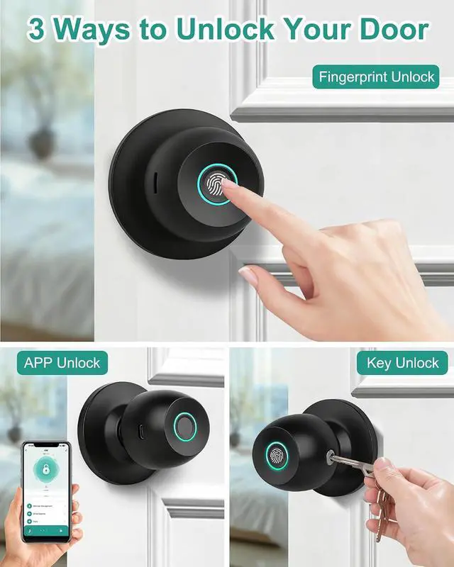 Alt view image 2 of 7 - Fingerprint Door Knob Lock for Bedroom with App and Backup Key