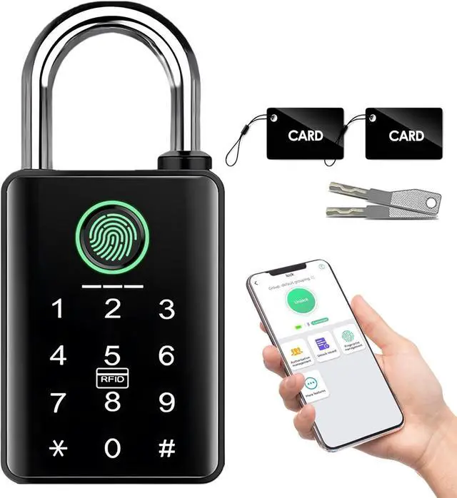 Main image of Heavy Duty Fingerprint Smart Padlock with Key, 6-in-1 Keyless Entry Lock with Code Keypad, Tuya App, RFID, Digital Combination Lock for Outdoor Gate, Fence, Shed, Pool, Storage Unit, Locker
