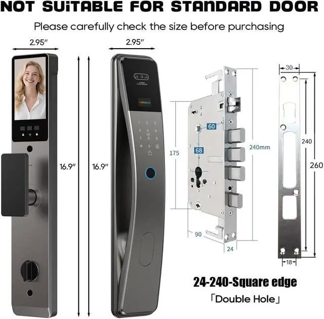Alt view image 2 of 7 - 3D Face Recognition Smart Door Lock with Camera & Doorbell, Keyless Biometric Fingerprint, Face, Passcode, IC Card, Mechanical Key, AutoLock, Compatible with Tuya App,Smart Home Front Door Security