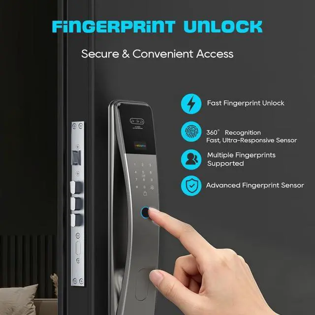 Alt view image 6 of 7 - 3D Face Recognition Smart Door Lock with Camera & Doorbell, Keyless Biometric Fingerprint, Face, Passcode, IC Card, Mechanical Key, AutoLock, Compatible with Tuya App,Smart Home Front Door Security