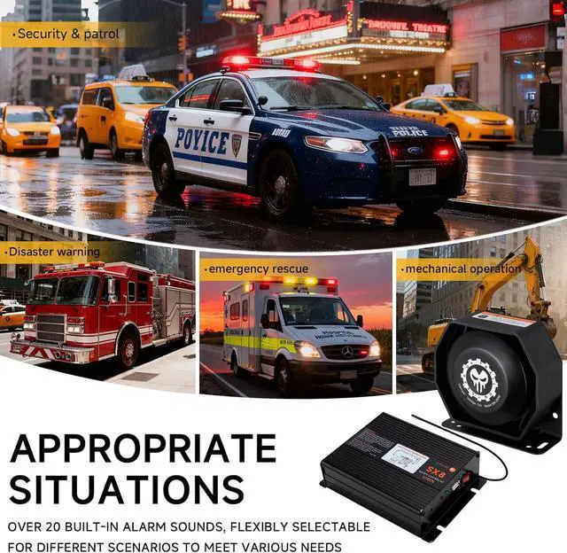 Alt view image 3 of 7 - Police Siren Speaker PA System Kit Warning Emergency Siren 12V 200W 125-145dB Remote Control with Handheld Microphone for Ambulance Vehicles Truck Car SUV ATV UTV