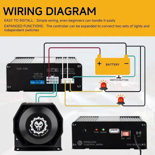Alt view image 5 of 7 - Police Siren Speaker PA System Kit Warning Emergency Siren 12V 200W 125-145dB Remote Control with Handheld Microphone for Ambulance Vehicles Truck Car SUV ATV UTV