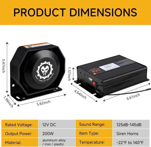 Alt view image 6 of 7 - Police Siren Speaker PA System Kit Warning Emergency Siren 12V 200W 125-145dB Remote Control with Handheld Microphone for Ambulance Vehicles Truck Car SUV ATV UTV
