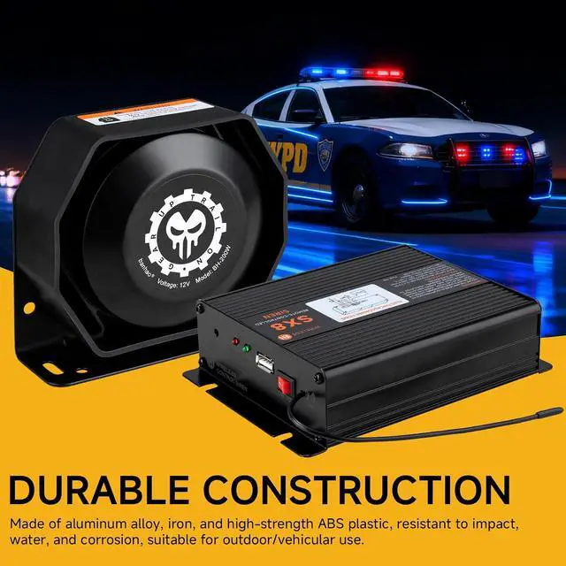 Alt view image 7 of 7 - Police Siren Speaker PA System Kit Warning Emergency Siren 12V 200W 125-145dB Remote Control with Handheld Microphone for Ambulance Vehicles Truck Car SUV ATV UTV