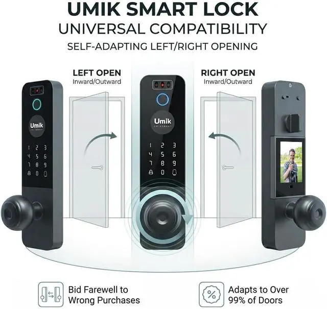 Alt view image 2 of 7 - UMIKSMART Matter Smart Lock with Camera & Doorbell, 3D Face Recognition Fingerprint WiFi Deadbolt, Keyless Entry Digital Keypad for Apartment, Works with Apple Home, Tuya App Control, Black