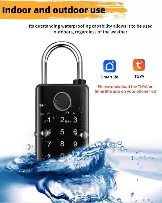 Alt view image 4 of 5 - Heavy Duty Fingerprint Padlock with Key Backup, Waterproof Outdoor Smart Combination Gate Lock with IC Card, 5 Ways Unlock Smart Padlock, Thin Lock Beam(7mm)