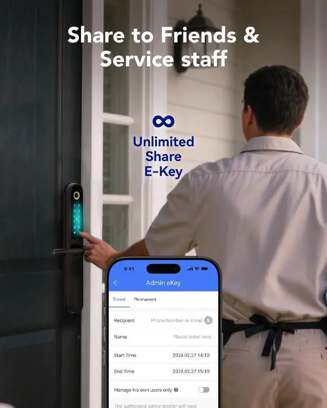 Alt view image 3 of 7 - Smart Door Lock, Fingerprint Door Lock with Keypad & App Control, Keyless Entry Door Lock, Auto Lock, Anti-Peep Password, Easy Installation for Front Door Home