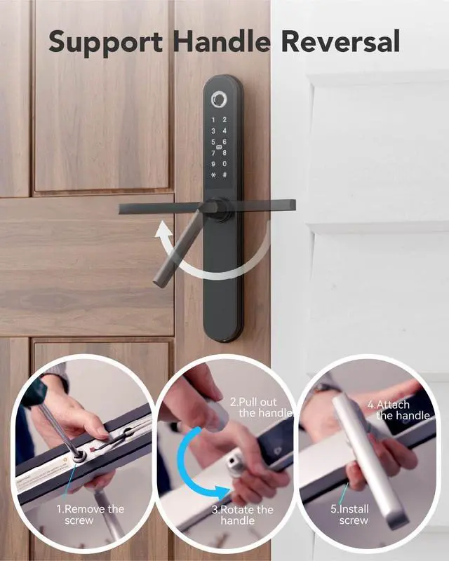 Alt view image 6 of 7 - Smart Door Lock, Fingerprint Door Lock with Keypad & App Control, Keyless Entry Door Lock, Auto Lock, Anti-Peep Password, Easy Installation for Front Door Home