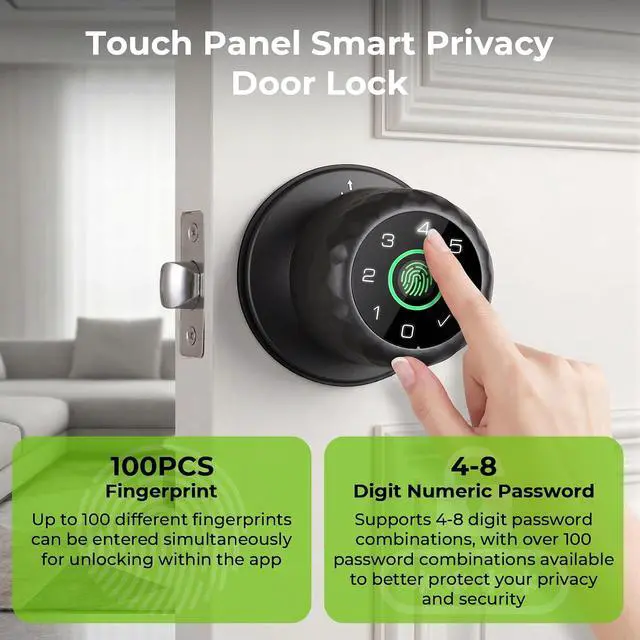Alt view image 4 of 7 - Smart Fingerprint Door Knob Fingerprint Door Lock with Keypad, Biometric Door knobs with App Control, Auto Lock Door Lock with Code, Keyless Door Knob with Locks for Bedroom, Home