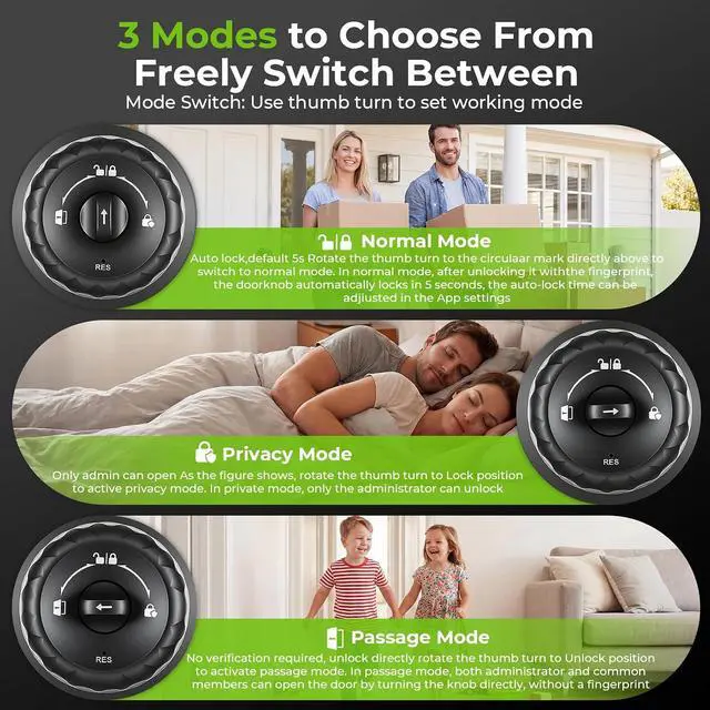 Alt view image 7 of 7 - Smart Fingerprint Door Knob Fingerprint Door Lock with Keypad, Biometric Door knobs with App Control, Auto Lock Door Lock with Code, Keyless Door Knob with Locks for Bedroom, Home