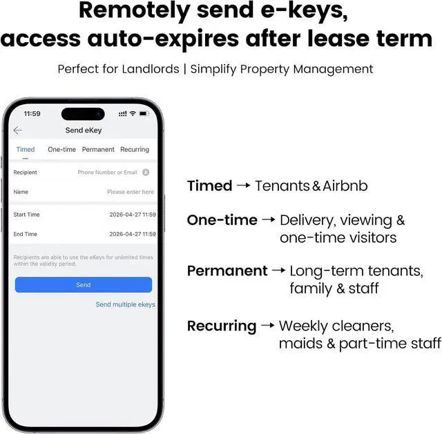 Alt view image 4 of 7 - Lokko Outdoor Padlock, Smart Waterproof Heavy Duty Gate Lock, Bluetooth Fingerprint Lock with TT Lock App, 4 Electronic Keys for Landlord, Airbnb, Yard Gate, Storage Shed, Warehouse