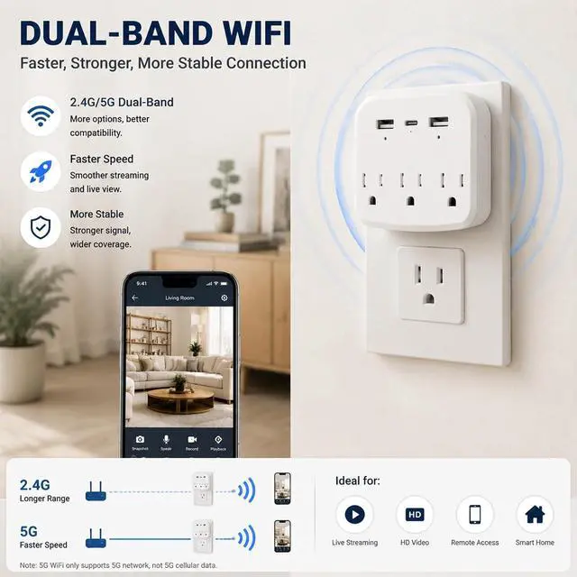 Alt view image 5 of 7 - 1080P WiFi Hidden Outlet Camera, Spy Style Plug-In Wall Charger Camera, Nanny Cam for Home Security Monitoring, Indoor Motion Detection Security Camera with App Remote View, Dual-Band 2.4G/5G Wireless
