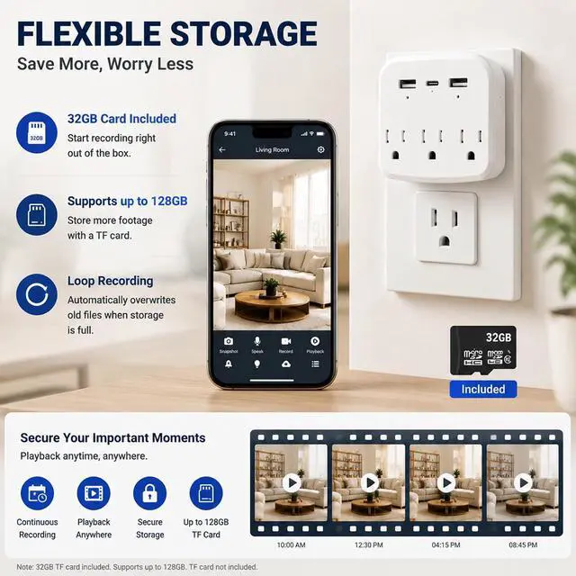 Alt view image 6 of 7 - 1080P WiFi Hidden Outlet Camera, Spy Style Plug-In Wall Charger Camera, Nanny Cam for Home Security Monitoring, Indoor Motion Detection Security Camera with App Remote View, Dual-Band 2.4G/5G Wireless
