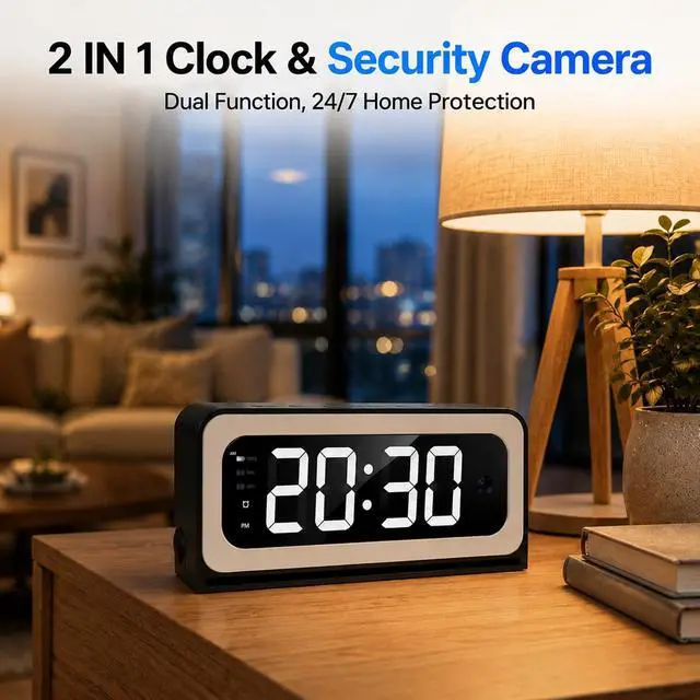 Alt view image 2 of 7 - Alarm Clock Camera 2K, 5G&2.4GHz WiFi Nanny Cam Wireless Indoor Camera for Home Security, Color Night Vision, AI Human Dection for Baby Pet Elderly