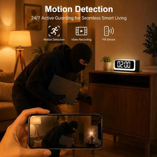 Alt view image 5 of 7 - Alarm Clock Camera 2K, 5G&2.4GHz WiFi Nanny Cam Wireless Indoor Camera for Home Security, Color Night Vision, AI Human Dection for Baby Pet Elderly